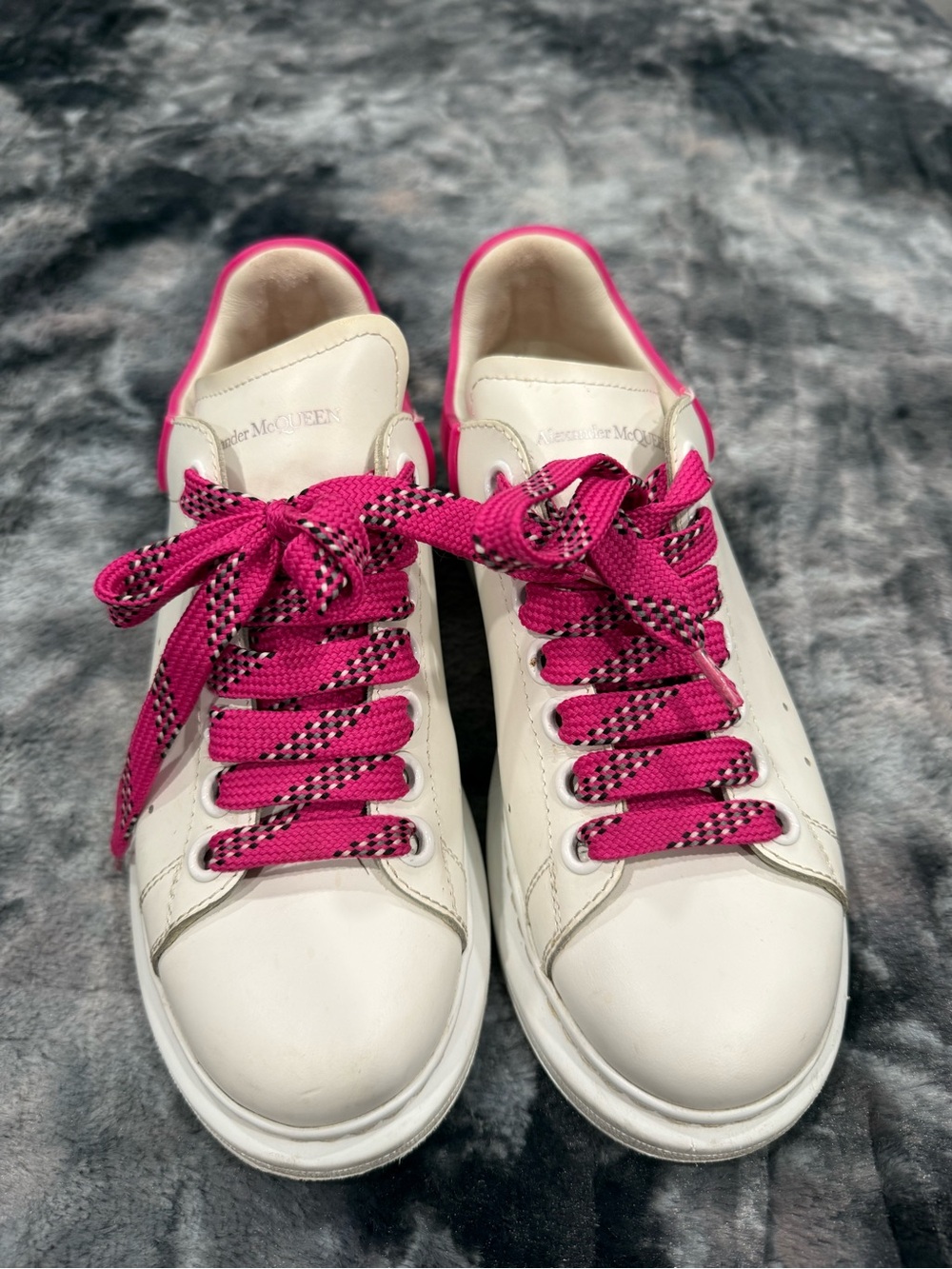 Alexander McQueen White Sneakers with Hot Pink Accents